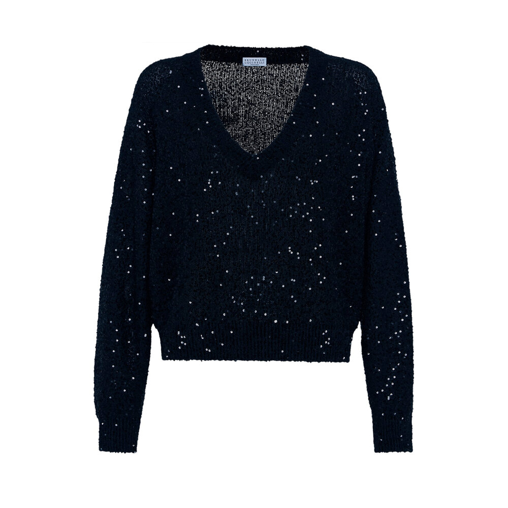 【関税&送料込】Brunello Cucinelli Sequin-Embroidered Cashme Brunello Cucinelli Mosaic Sequin Embroidered Net Knit Zip