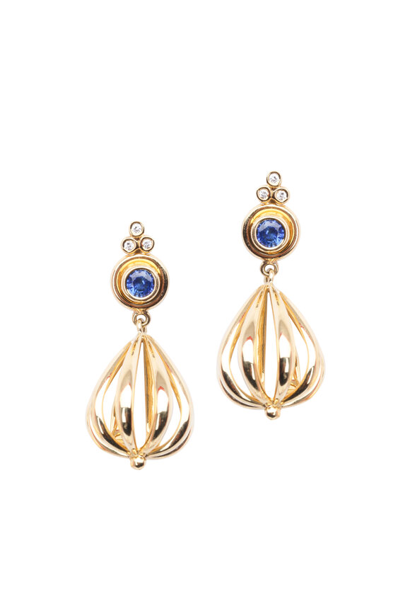 Temple St. Clair - 18K Gold Atom Sapphire & Diamond Drop Earrings