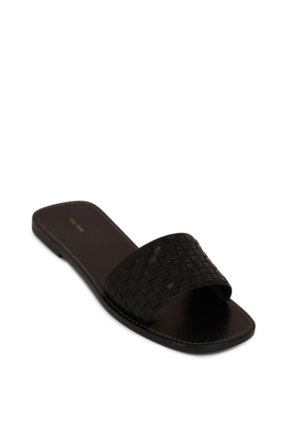 The Row - Black Link Woven Leather Flat Sandal 