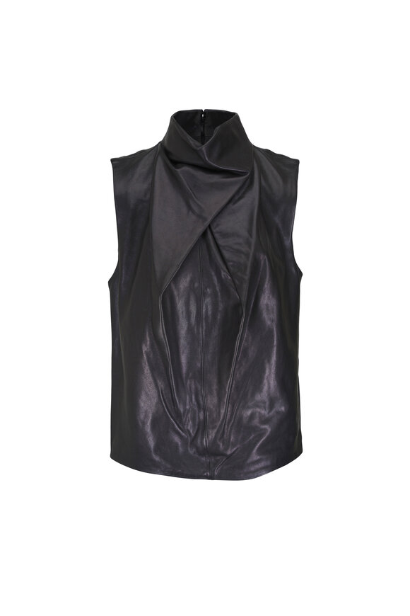 Simkhai Halley Black Leather Cowl Neck Top - view 1