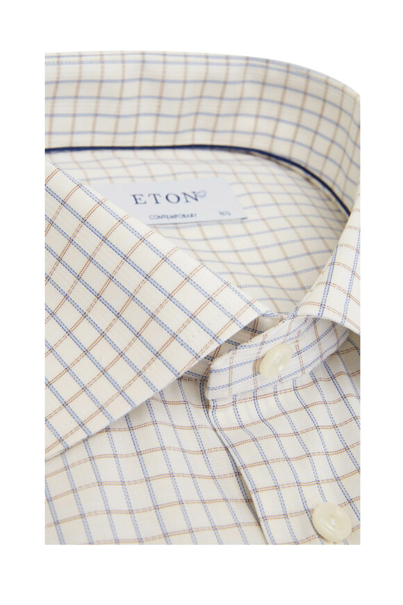 Eton - Light Brown & Blue Check Cotton Dress Shirt