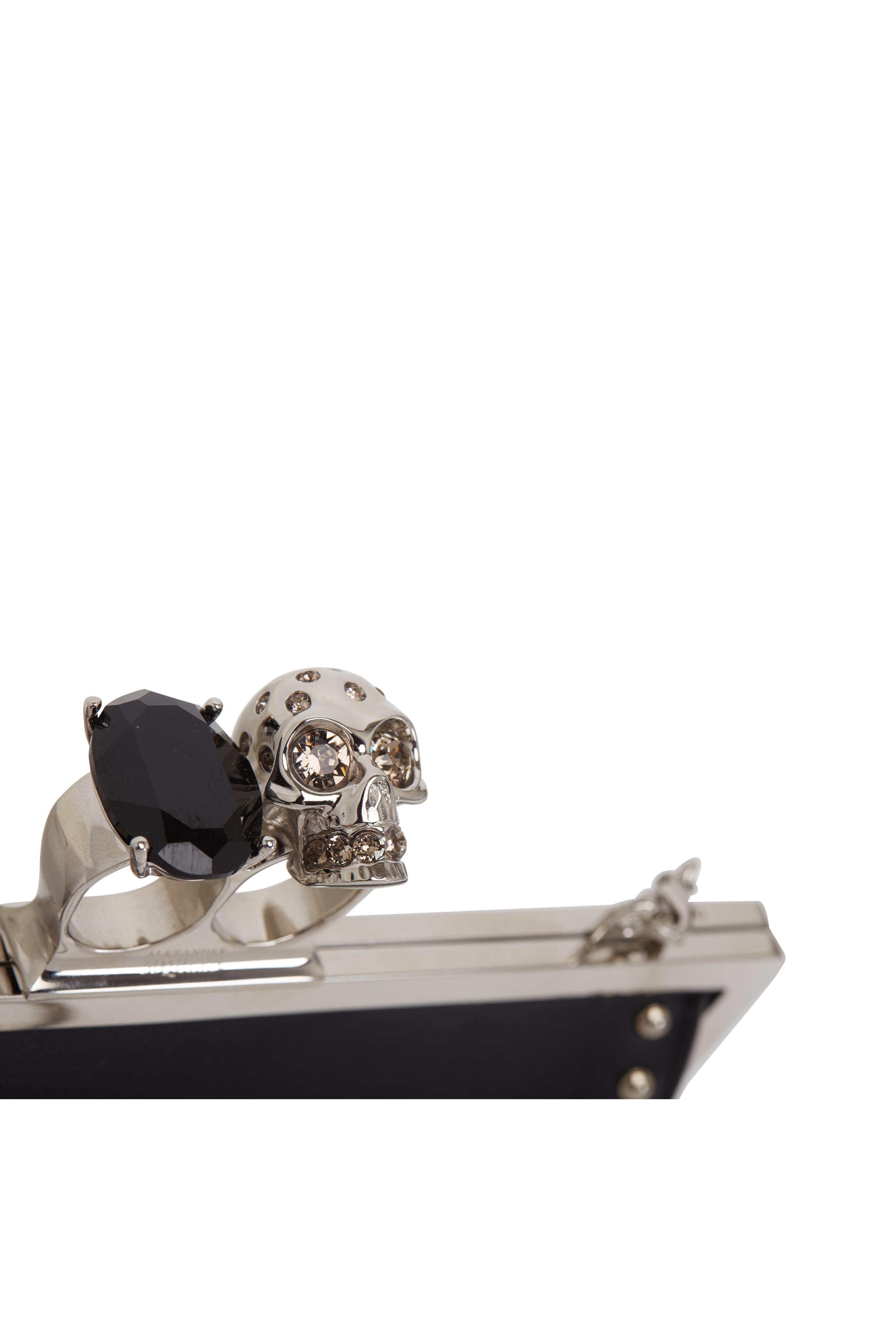 McQueen - Black Leather Studded Two-Ring Chain Wallet