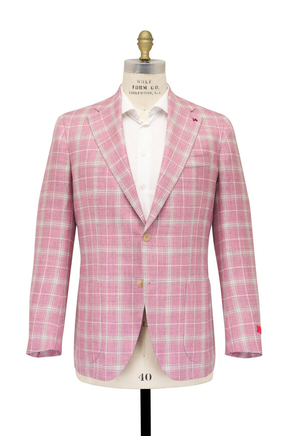 Isaia Pink Plaid Wool, Silk & Linen Sport Coat - view 3