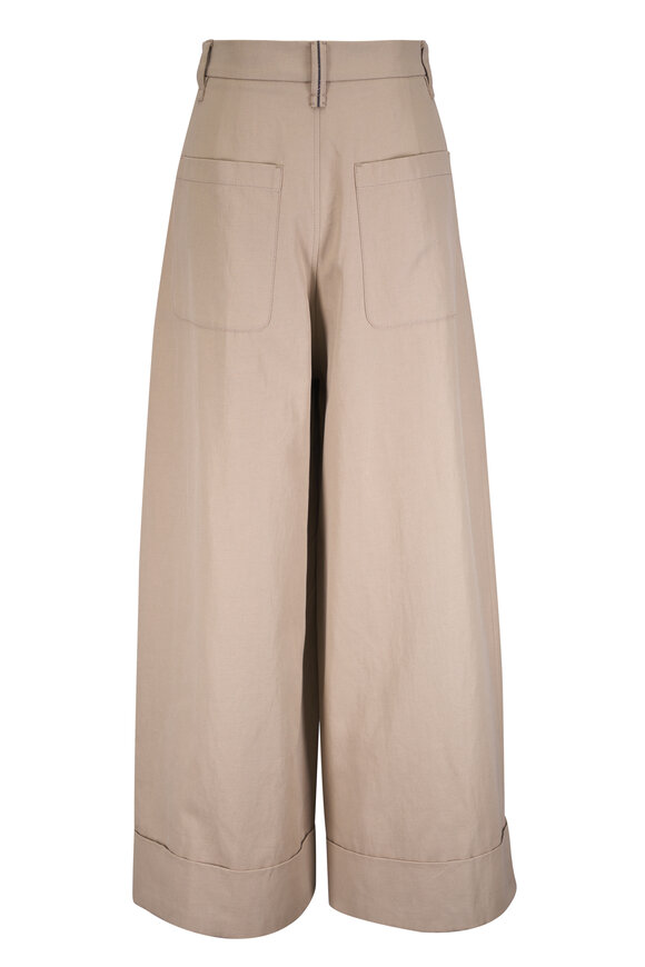 Brunello Cucinelli Khaki Sant Pleated Cuff Wide Leg Pant - view 4