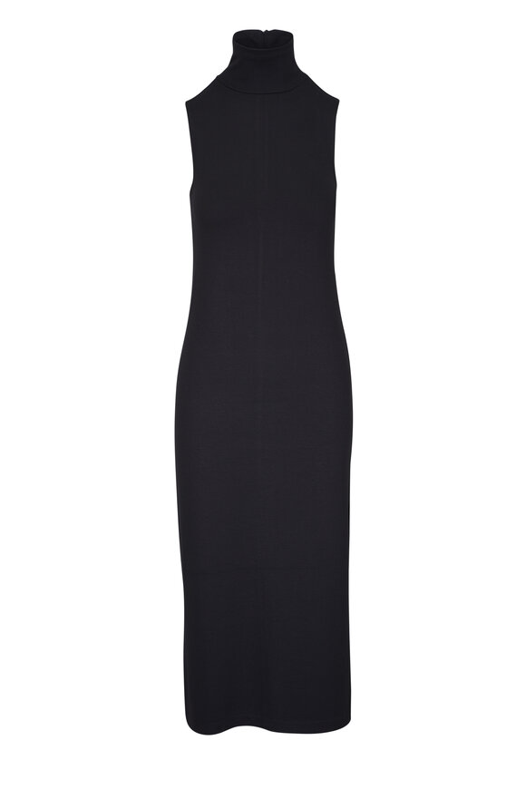 Vince Black Side Slit Sleeveless Turtleneck Dress