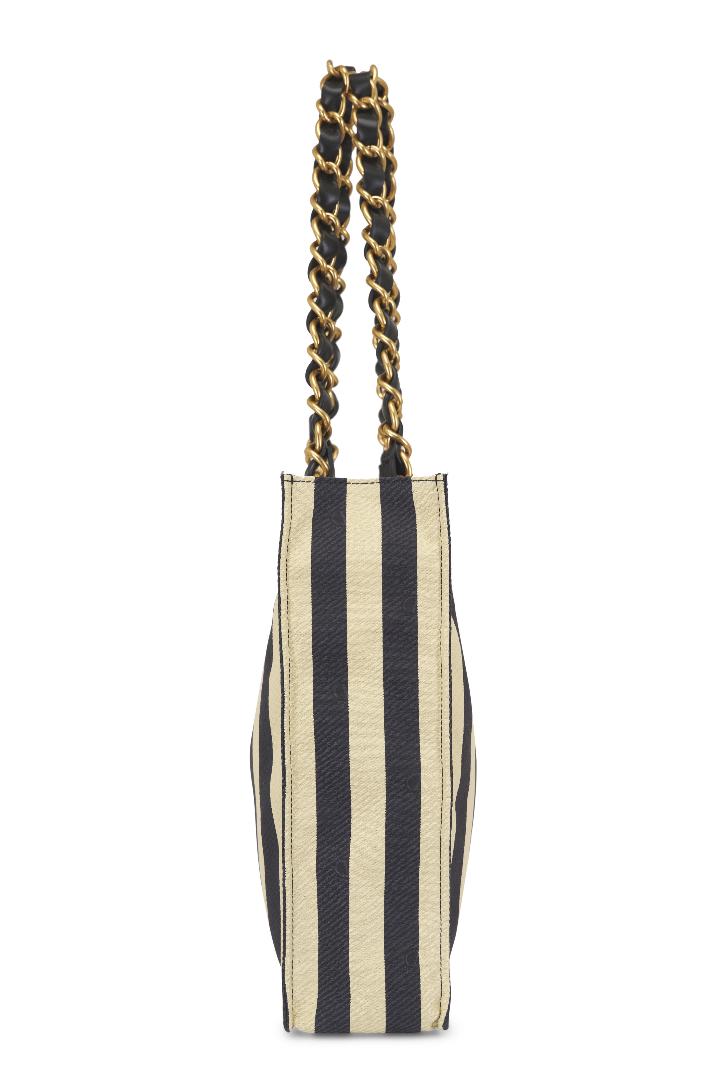 Valentino Garavani - Tess Black & Ivory Jacquard Stripe Chain Tote