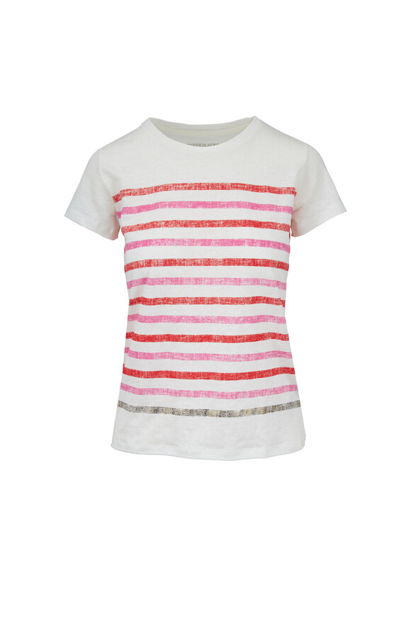 Majestic - White & Red Striped Stretch Linen Deluxe T-Shirt