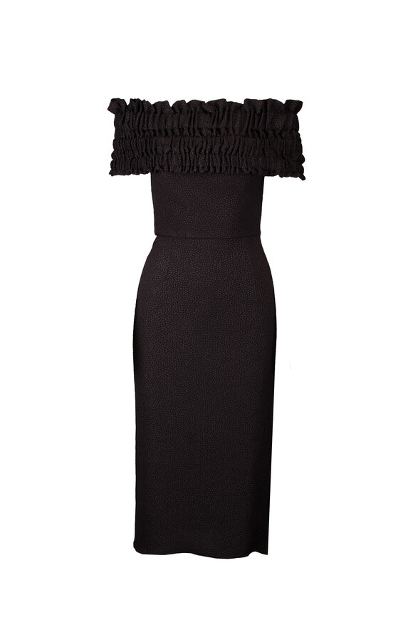 Edeline Lee Philomela Black Ruche Midi Dress - view 1