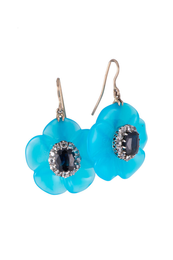 Sylva & Cie Calcedony Sapphire & Diamond Flower Earrings