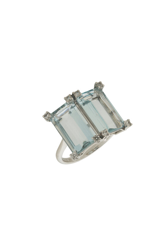Kai Linz Dual Rectangle Aquamarine & Diamond Ring