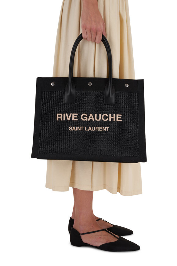 Saint Laurent - Black Raffia & Leather Rive Gauche Small Tote Bag 