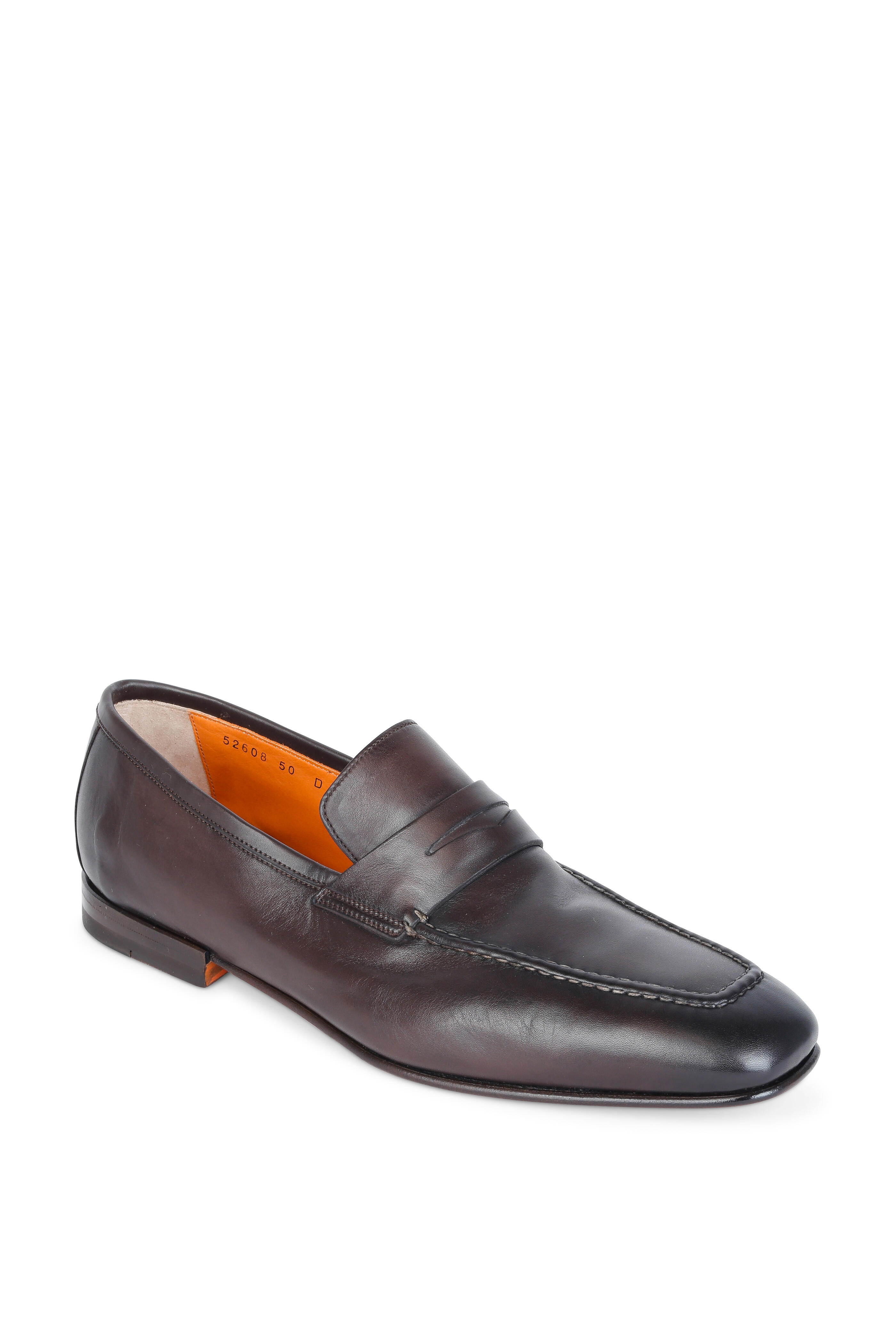 Santoni Brown Leather Penny Loafers-Mens 8.5 Made In Italy Santoni - Easy Brown Leather Loafer | Mitchell Stores main image 2