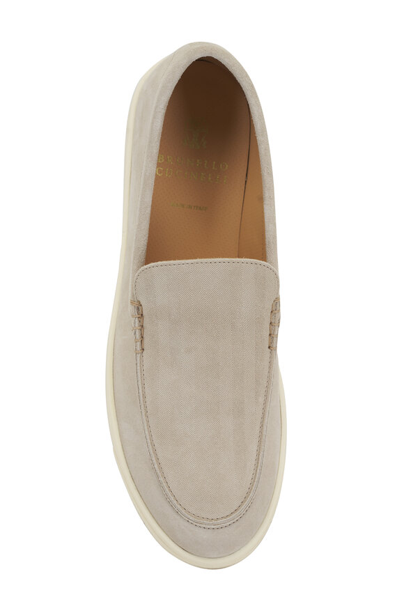 Brunello Cucinelli - Beige Suede & Herringbone Canvas Loafer