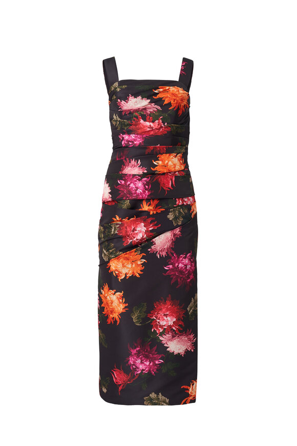 Carolina Herrera Chrysanthemum Print Draped Midi Dress - view 6