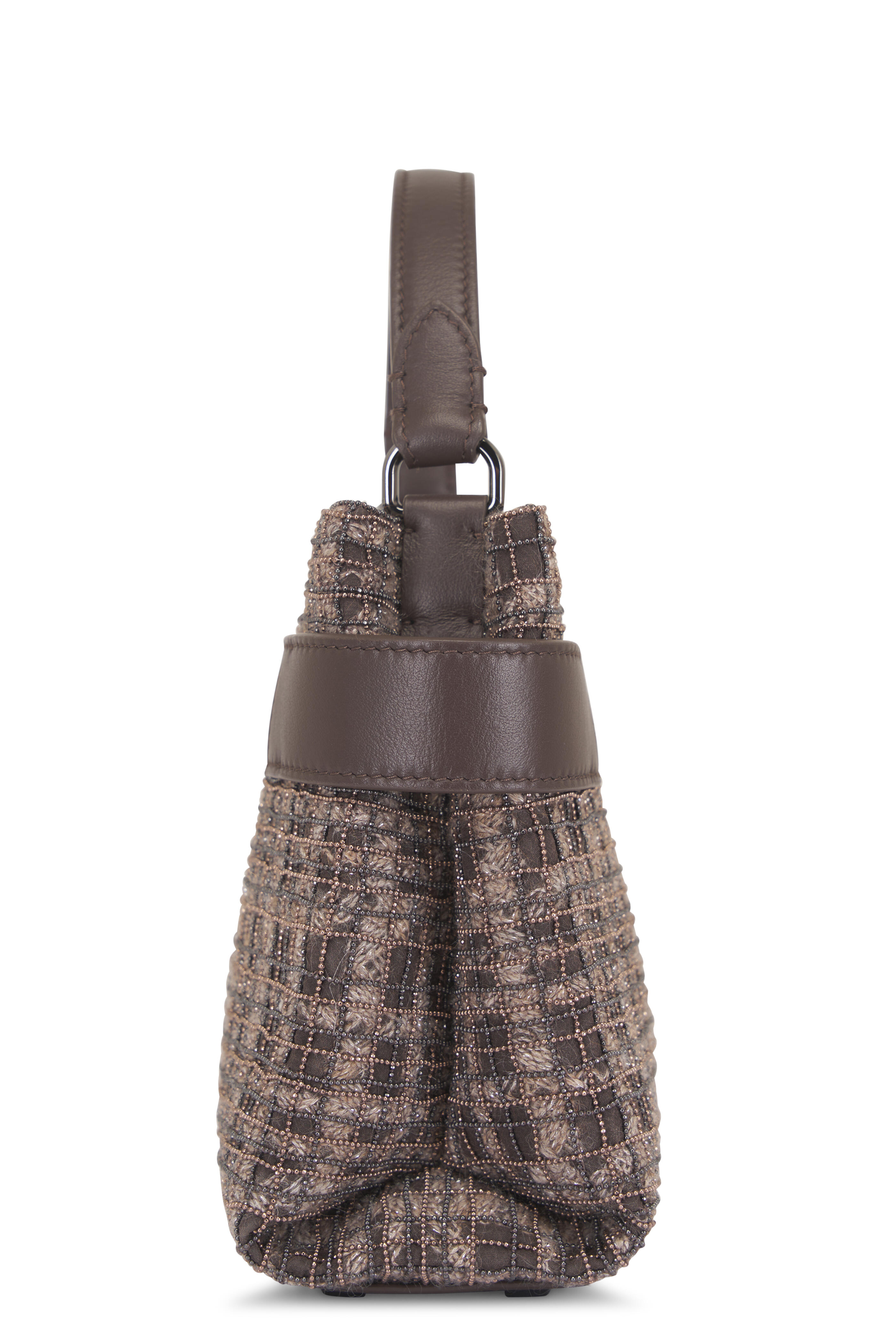 Brunello Cucinelli - Small Monile Check Embroidery Top Handle Tote - view 6