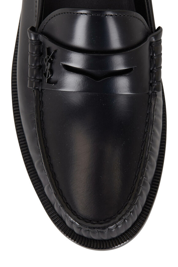 Saint Laurent - Black Leather Moc Toe Penny Loafer