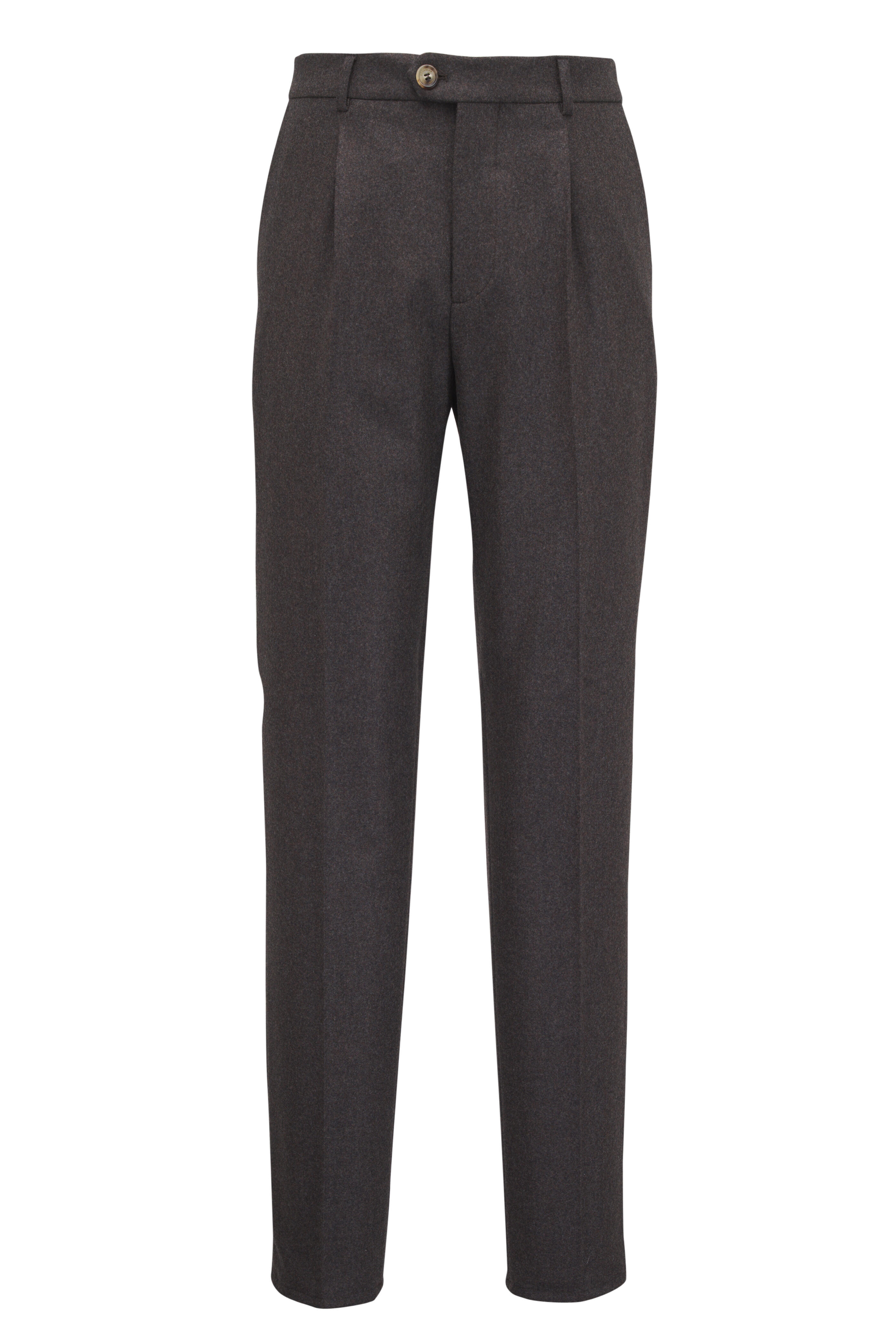 Brunello Cucinelli - Single Pleat Brown Wool & Flannel Pant