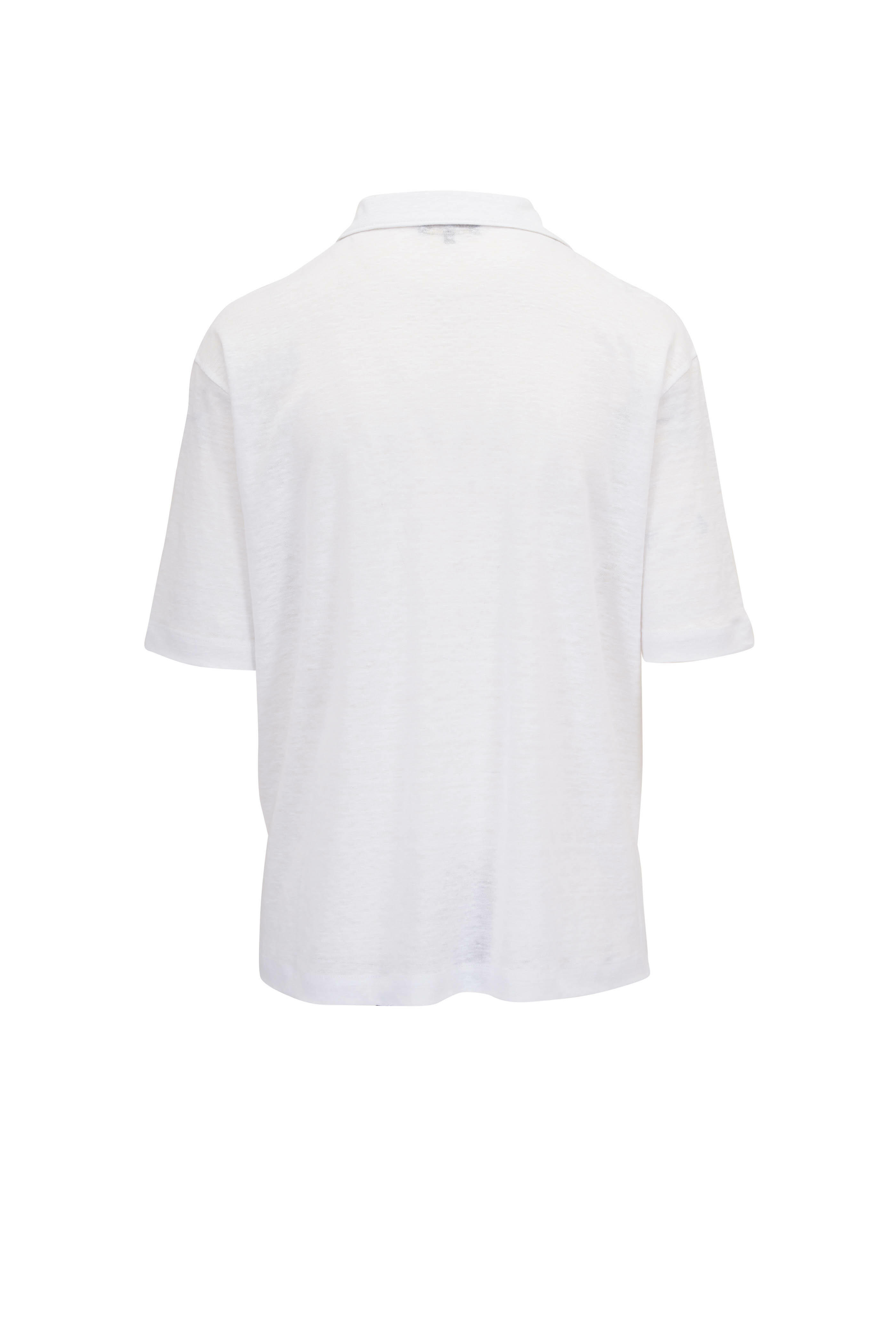 Loro Piana - White Linen Short Sleeve Split Neck Polo