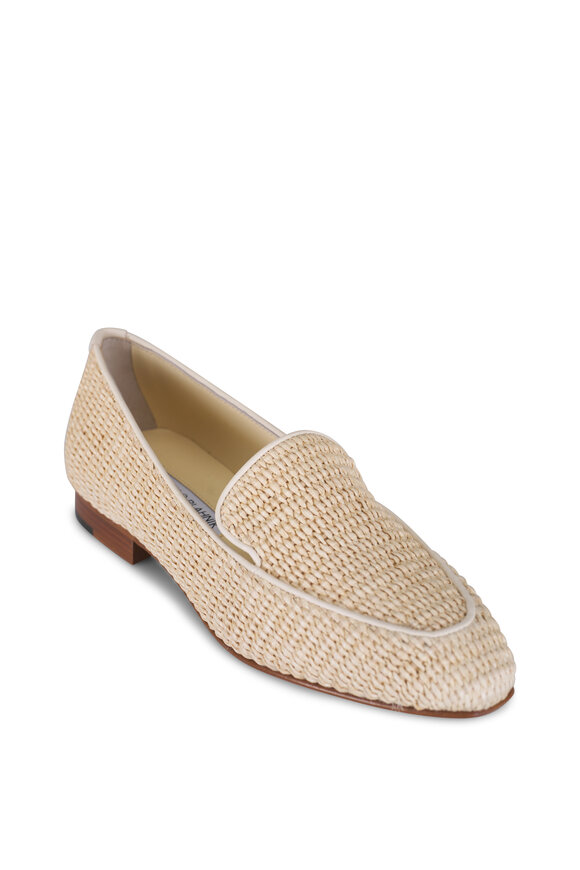 Manolo Blahnik Pitakara Cream Raffia Loafer