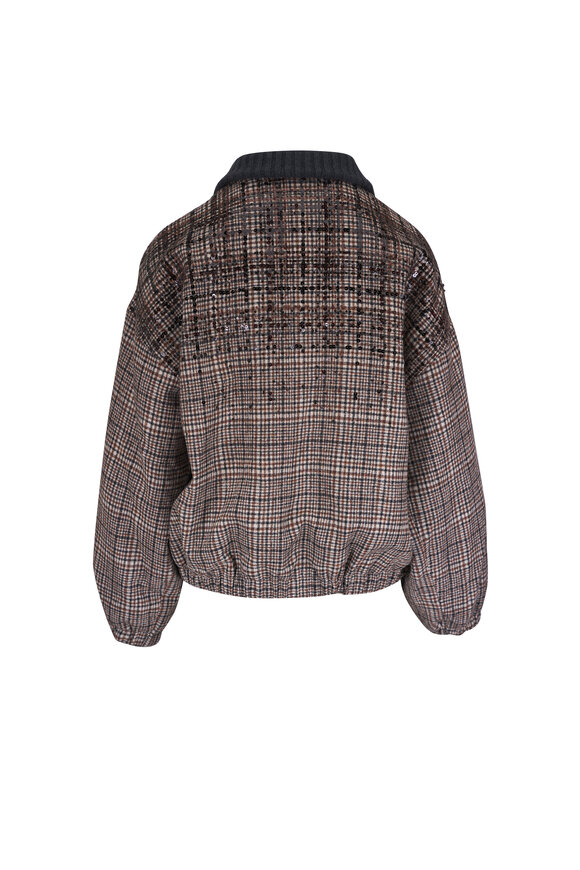 Brunello Cucinelli Brown Check Sequin Detailed Jacket - view 4
