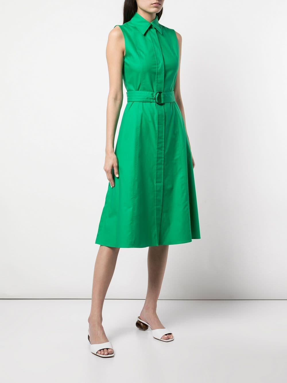 Akris Punto - Emerald Green Stretch Poplin Belted Shirtdress