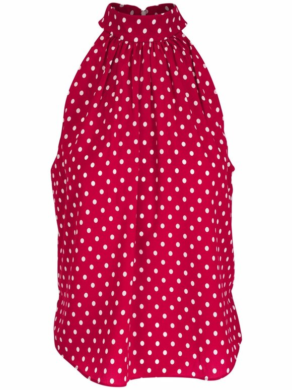 Veronica Beard - Kovi Brick Red Ecru Polka Dot Halter Top 