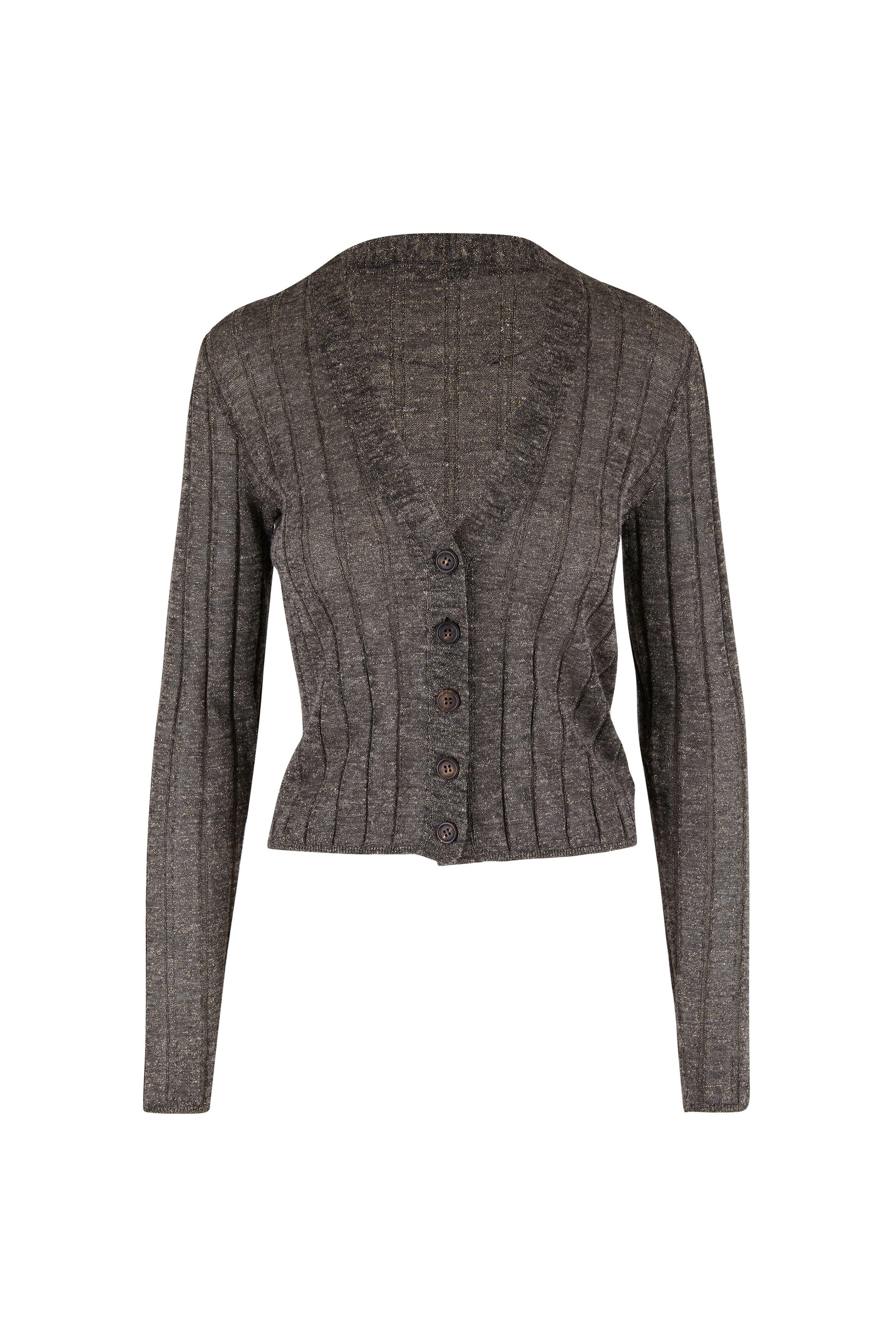 Brunello Cucinelli - Anthracite Linen Lurex Wide Rib Cardigan