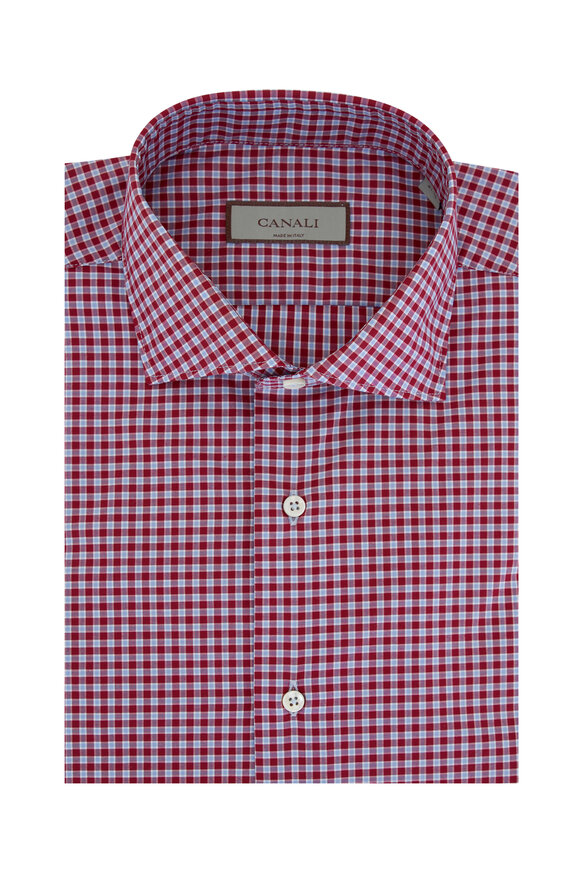 Canali Red Check Cotton Dress Shirt 