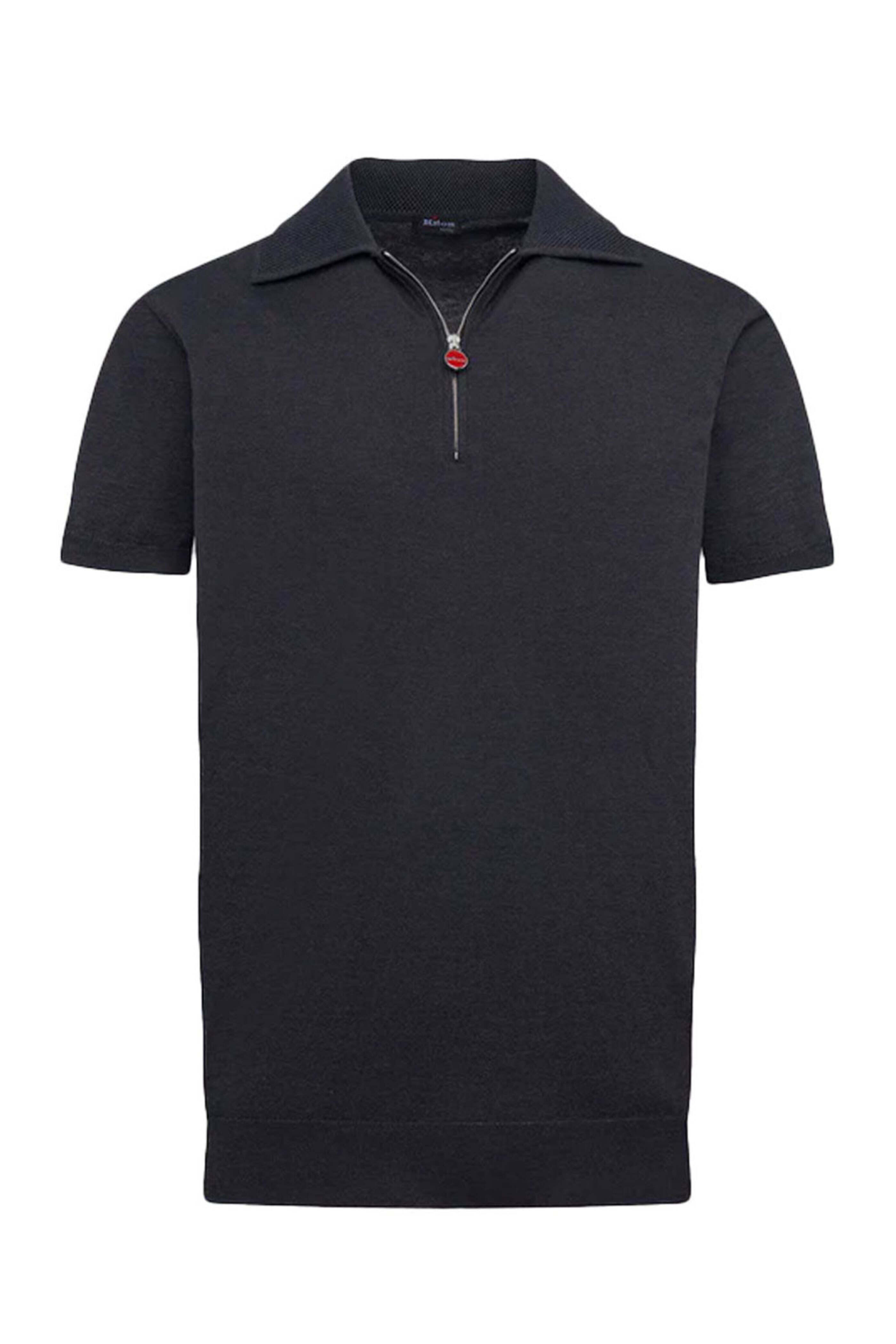 Kiton - Black Zip Short Sleeve Polo | Mitchell Stores