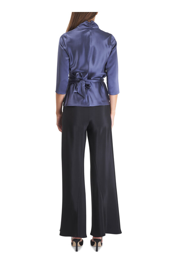 Peter Cohen 3/4 Sleeve Denim Heavy Satin Wrap Top - view 3