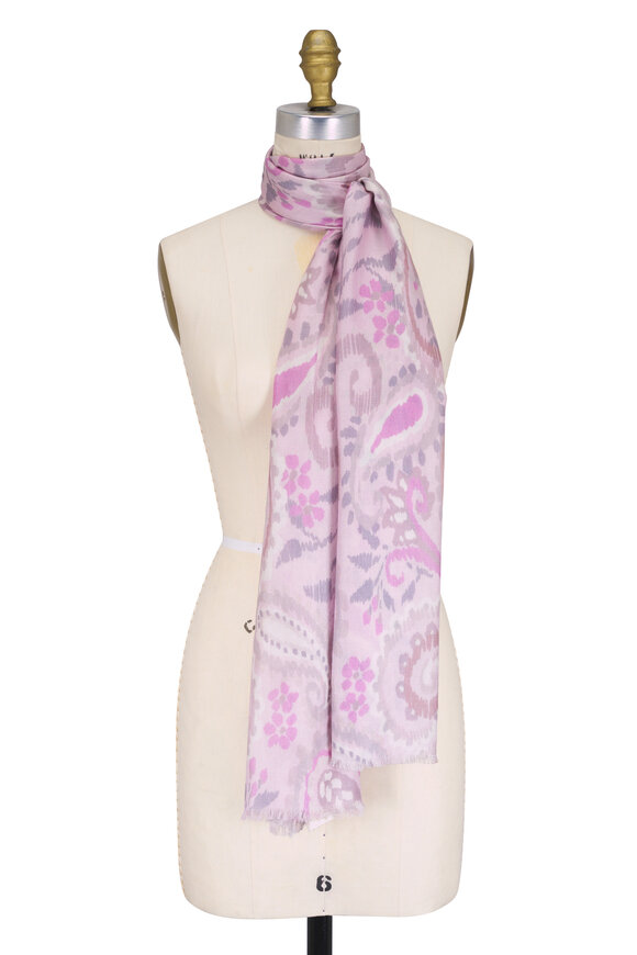 Kinross Light Pink Multi Painted Paisley Print Scarf - view 1