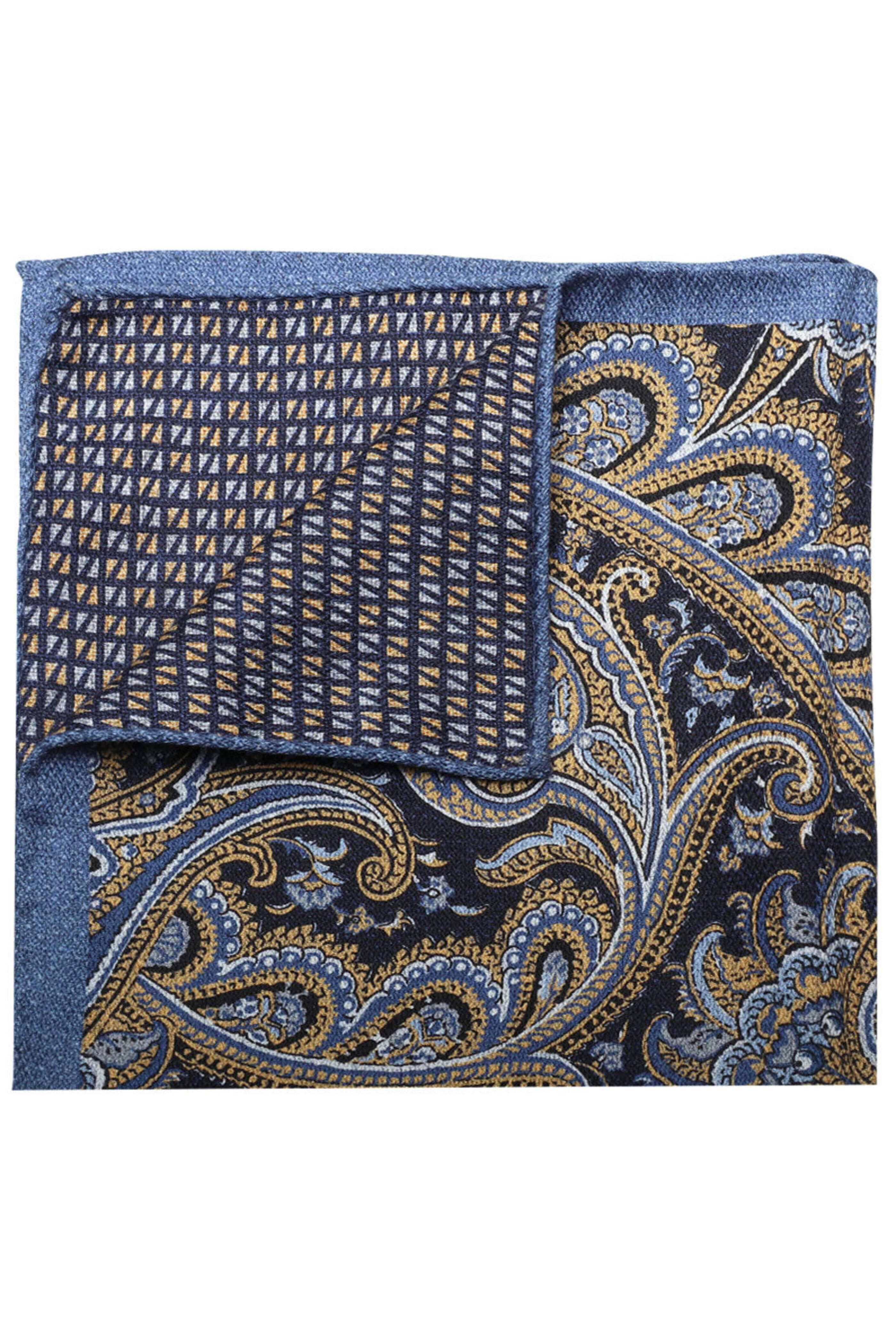 Edward Armah - Navy and Mustard Paisley Pocket Square
