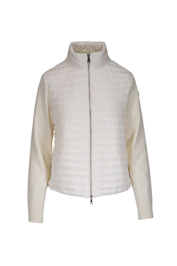 Moncler White Mixed Media Puffer Cardigan