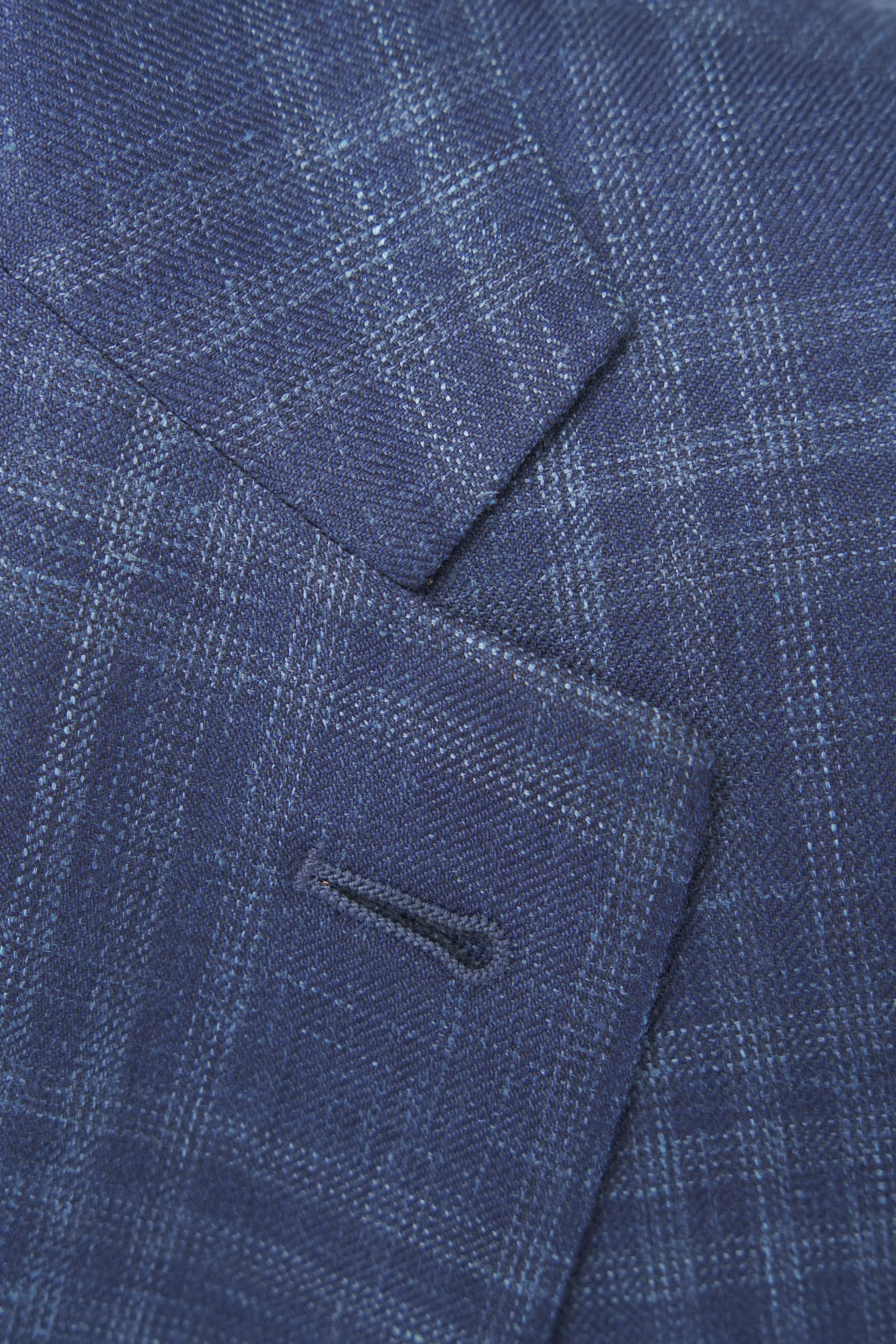 Canali - Dark Blue Plaid Wool, Silk & Linen Sportcoat