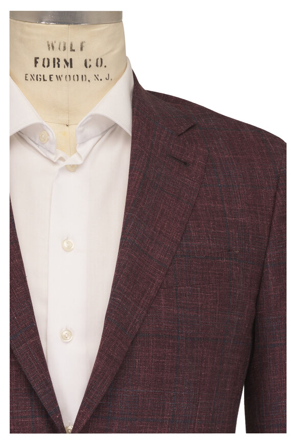 Canali Red & Navy Subtle Plaid Sportcoat - view 1