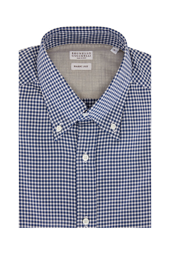 Brunello Cucinelli - Blue & White Gingham Basic Fit Sport Shirt