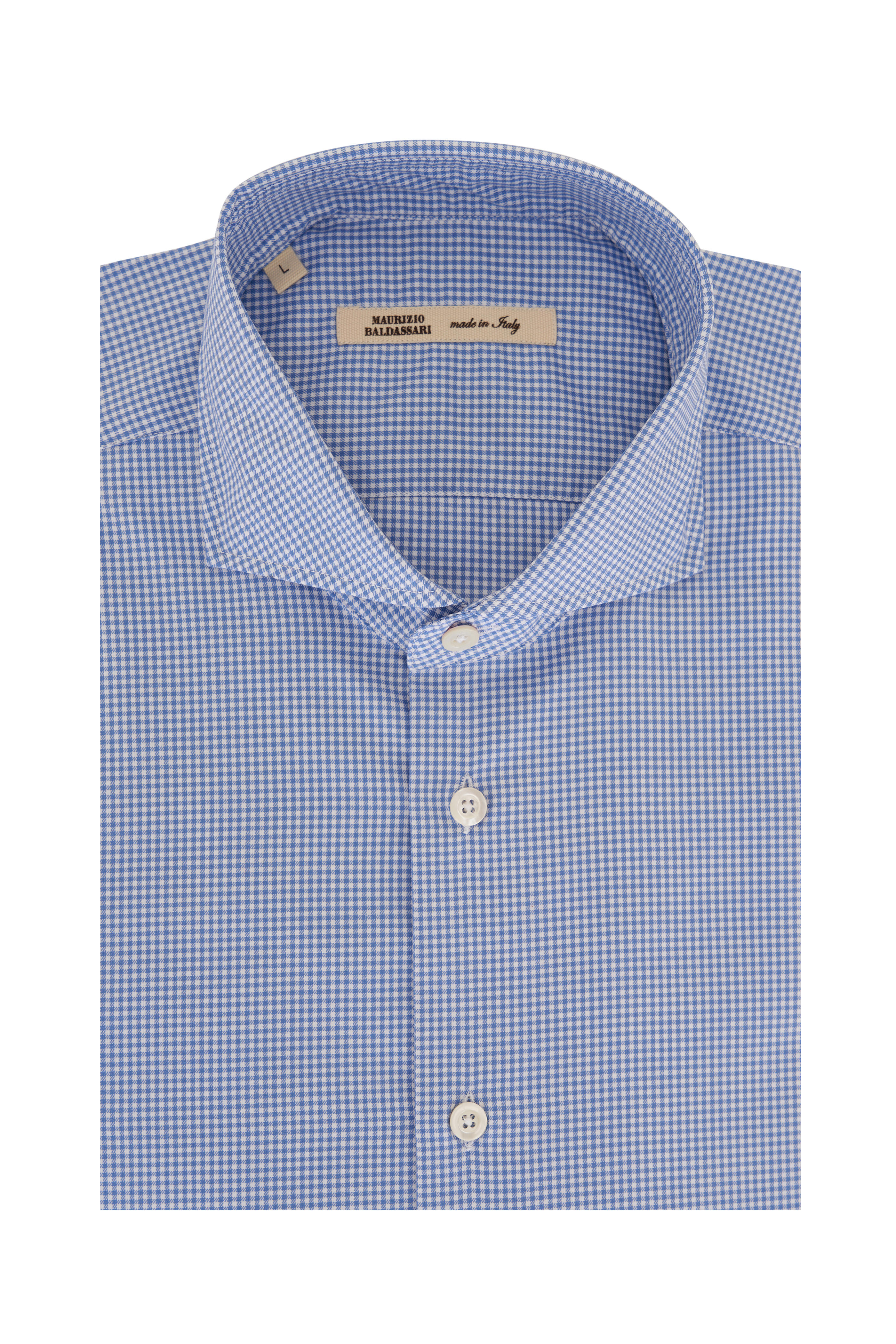 Maurizio Baldassari - Light Blue & White Mini Check Cotton Sport Shirt - view 1