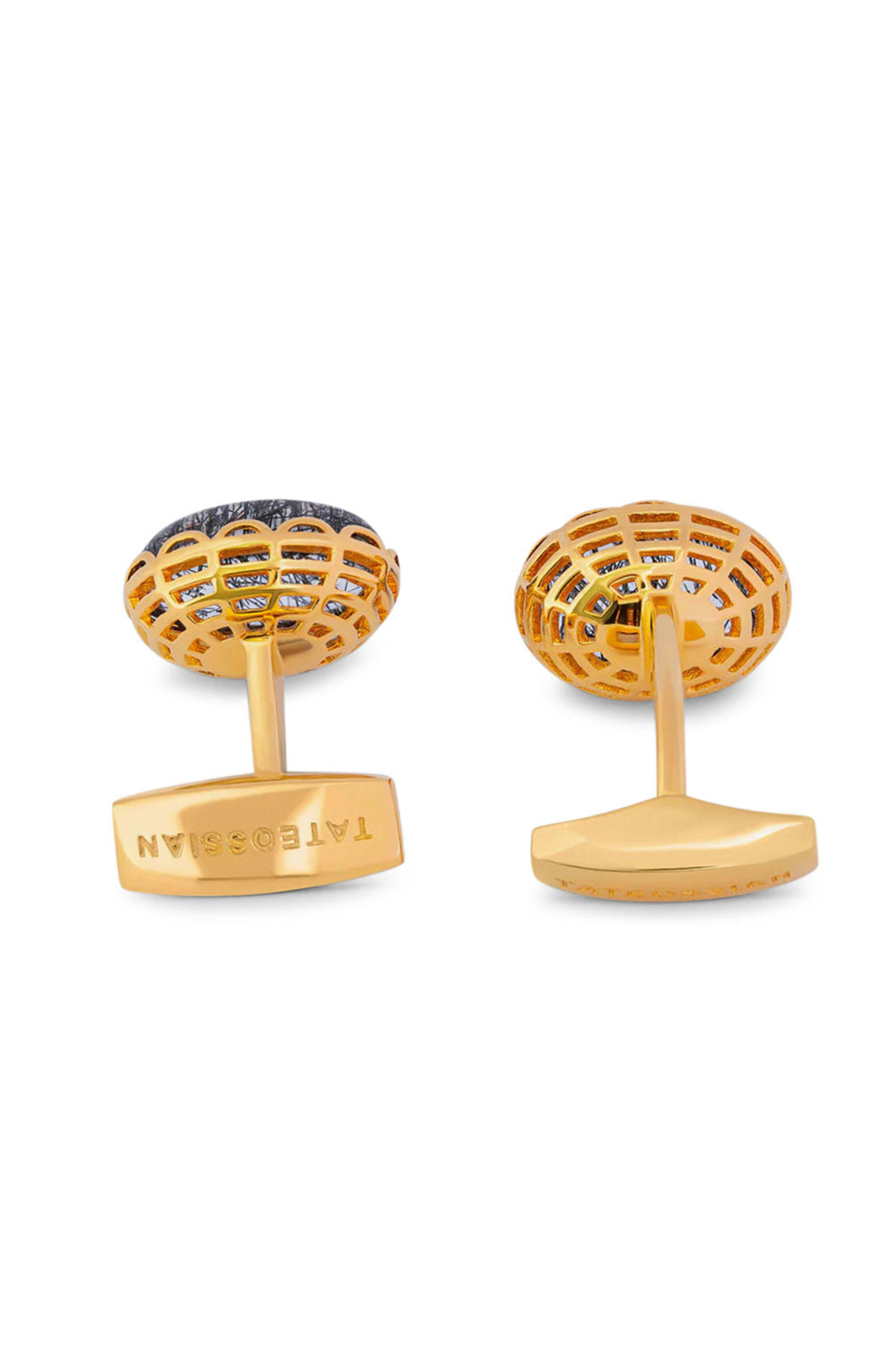 Tateossian - Black Rutilated Quartz Sterling Oval Cufflinks