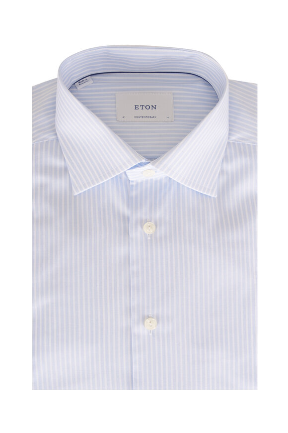 Eton Blue & White Stripe Cotton Dress Shirt - view 1
