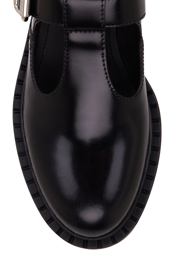 Prada - Black Smooth Leather Buckle Strap Loafer, 55mm