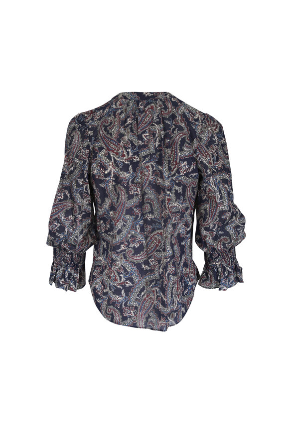 Veronica Beard Ashlynn Navy Multi Floral Cotton Blouse - view 5