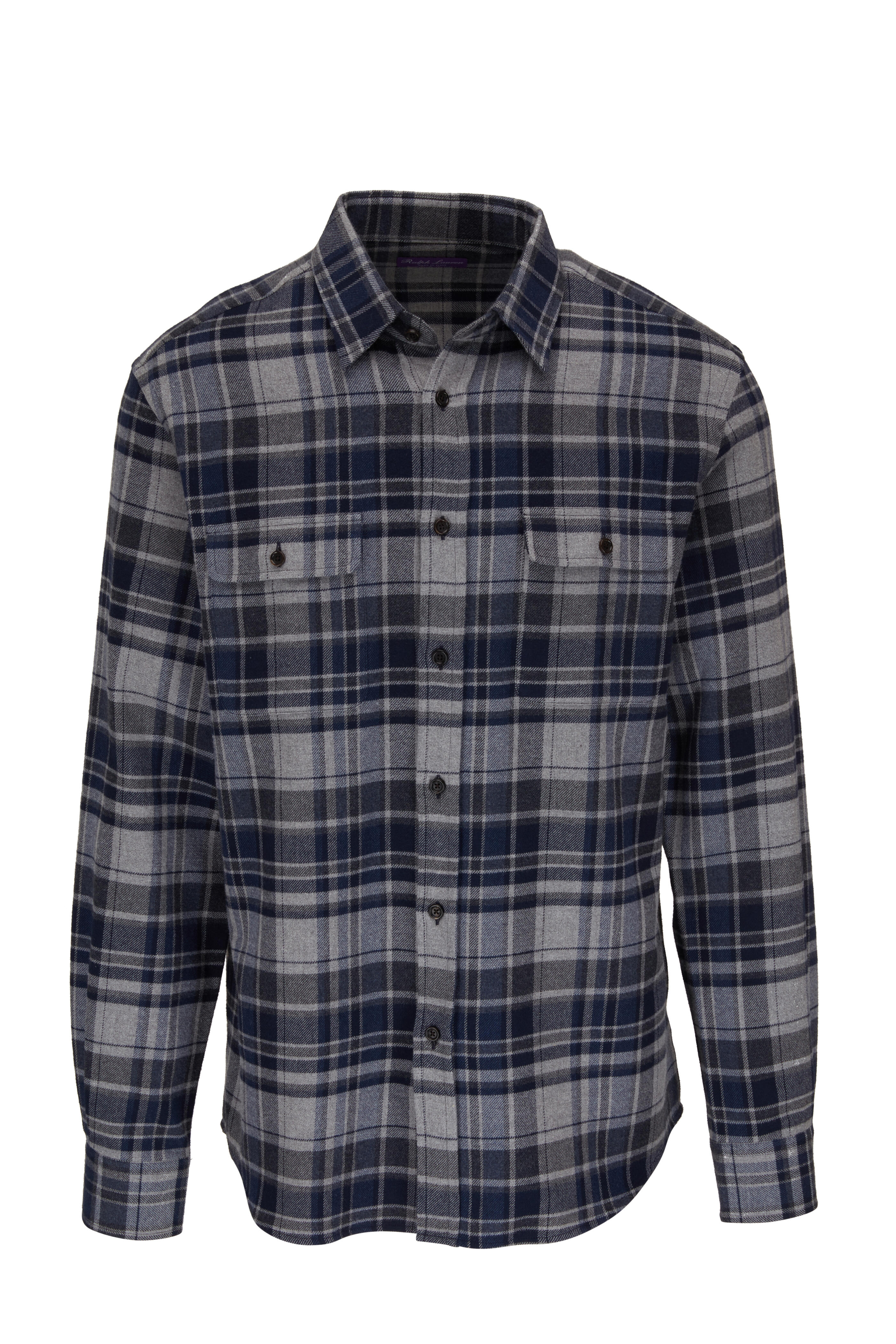Ralph Lauren Purple Label - Navy & Gray Cotton Flannel Sportshirt