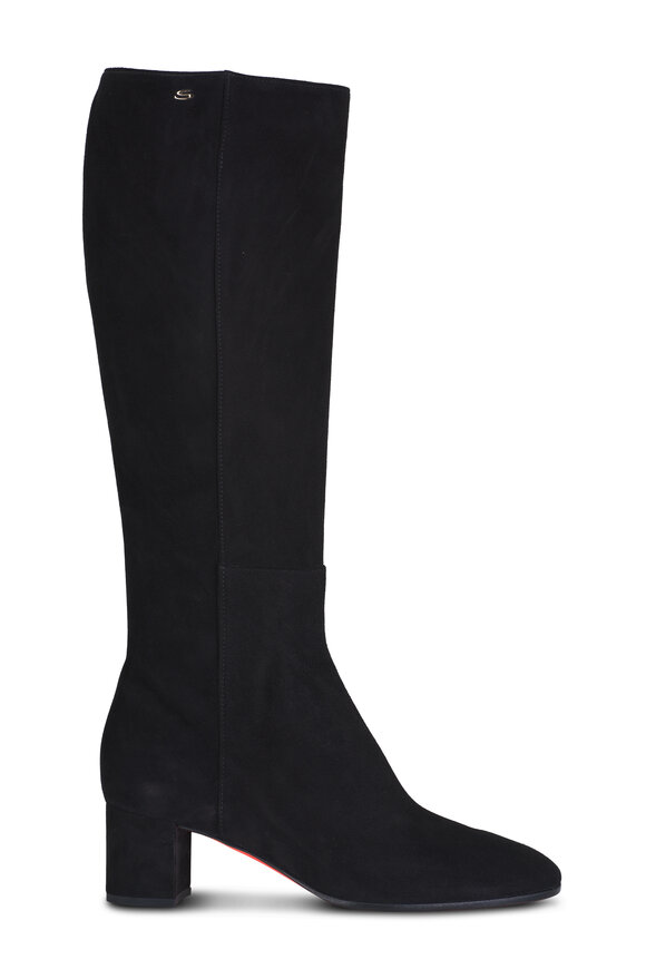 Santoni - Filed Classic Black Suede Tall Boot, 50mm 