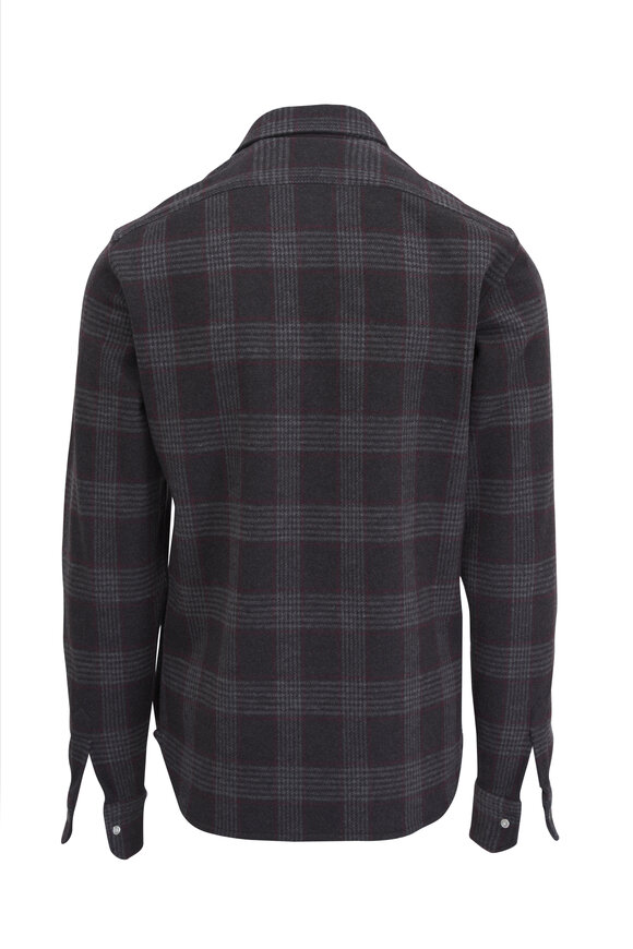 Kiton - Gray & Burgundy Plaid Wool Overshirt 