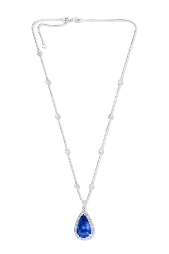 Diana M Jewels Platinum Pear Shaped Sapphire & Diamond Necklace - view 1