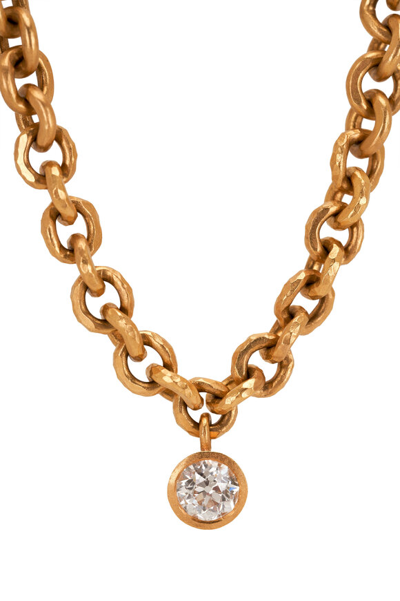 Malcolm Betts - Hammered Yellow Gold Diamond Chain Necklace