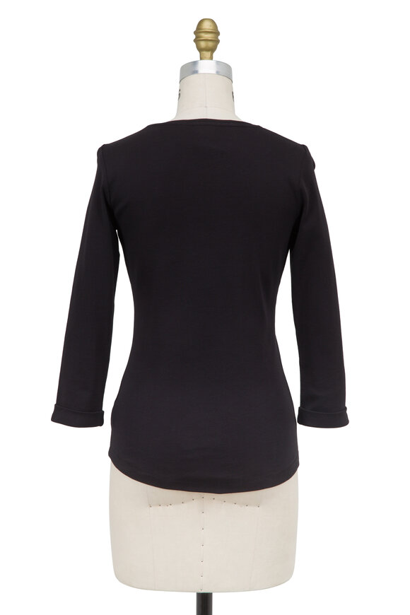 Bogner - Greta Black Cotton Scoop Neck 3/4 Sleeve Top 