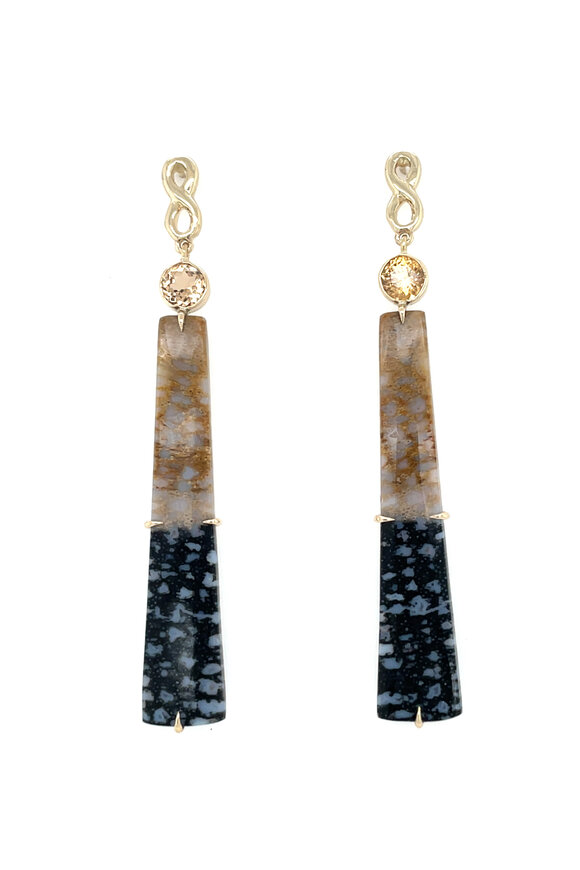 Ellen Hoffman Fossilized Wood & Imperial Topaz Bar Earrings