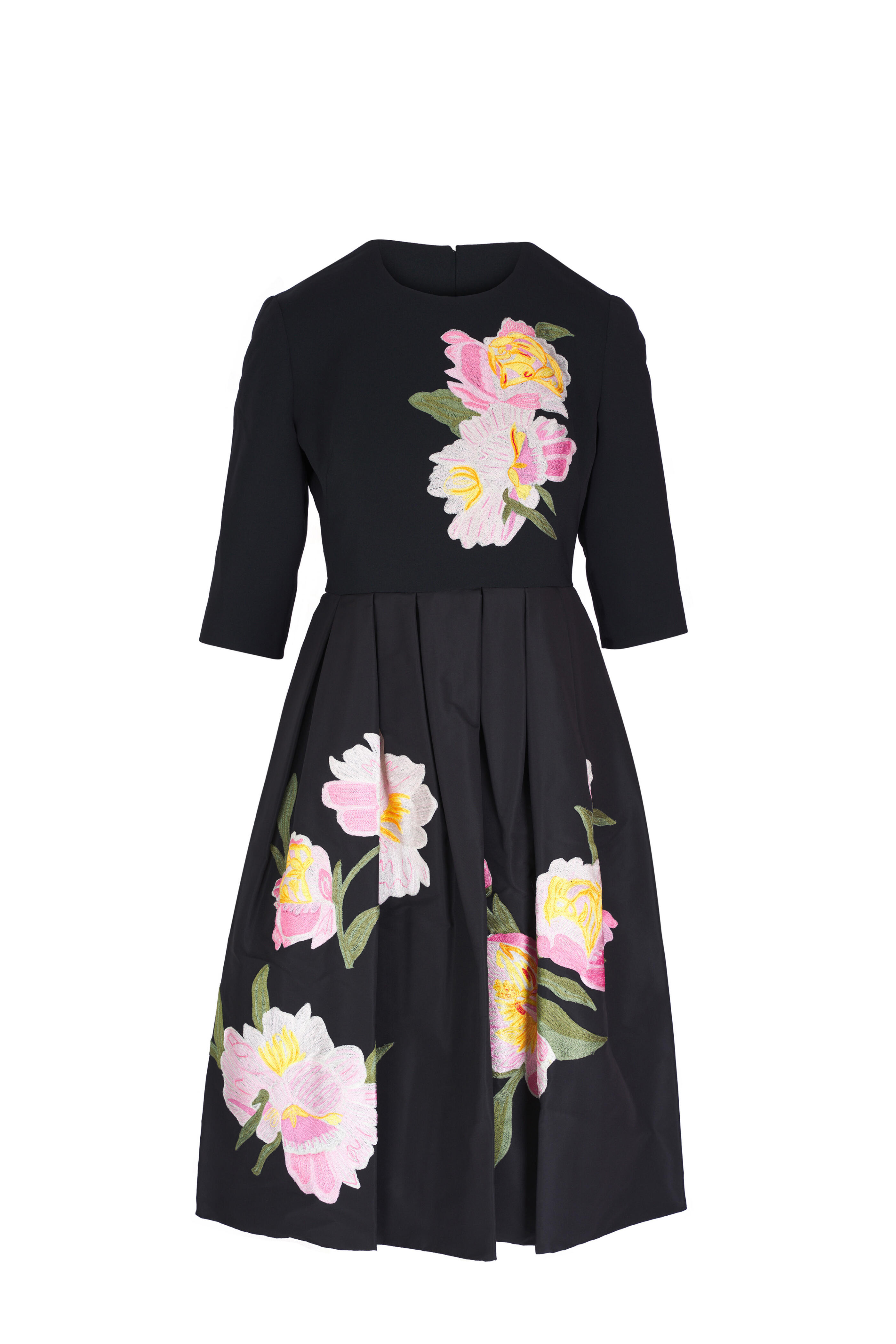 Carolina Herrera - Black Floral Silk Midi Dress
