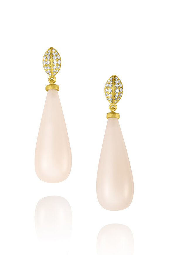 Leigh Maxwell 18k Yellow Gold Diamond & Moonstone Drop Earring